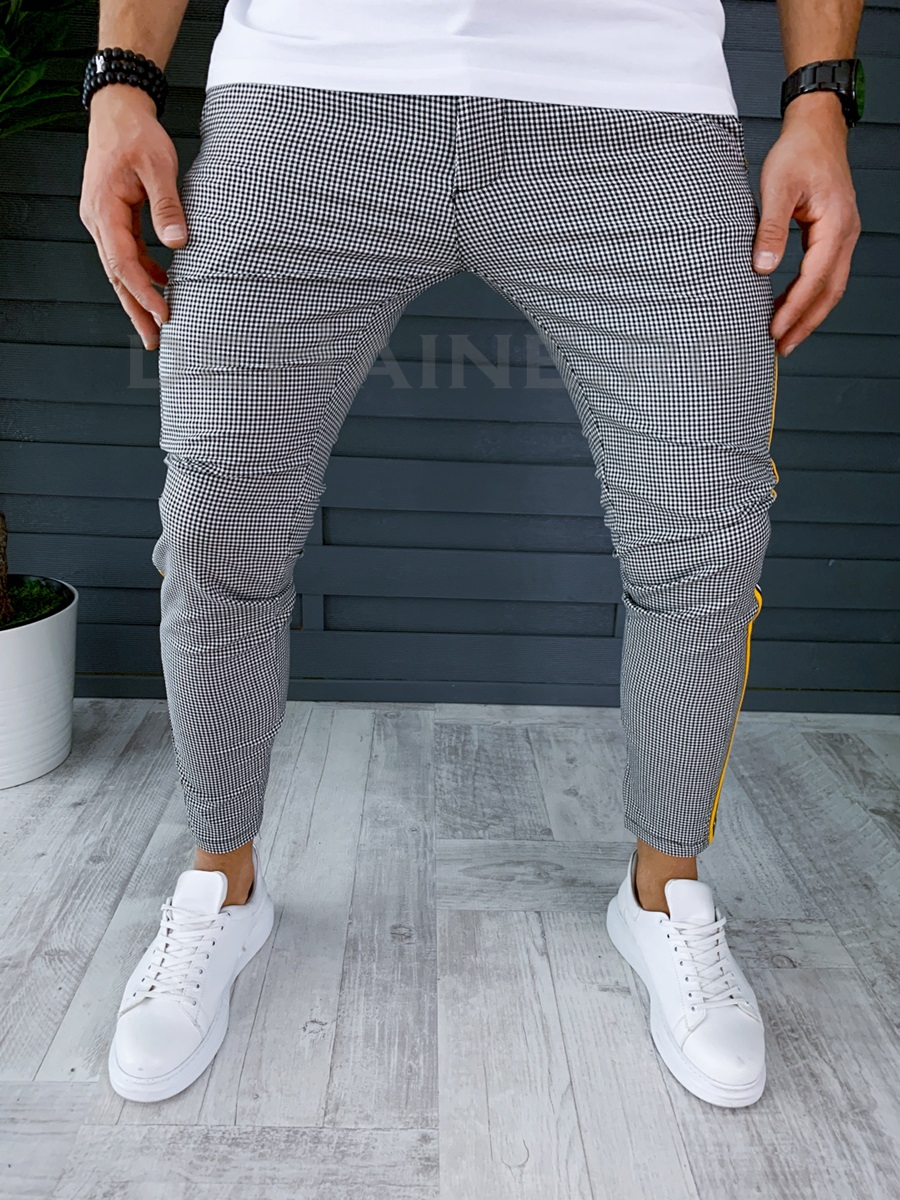 Pantaloni barbati galben in carouri smart casual ZR P18039 O2-3
